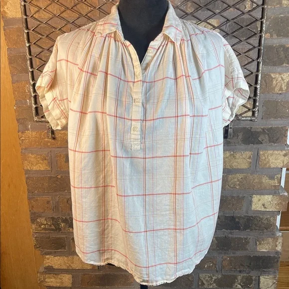 Madewell Central Shirt Popover in Fine Plaid red, pink, sherbet, green L - Picture 3 of 7